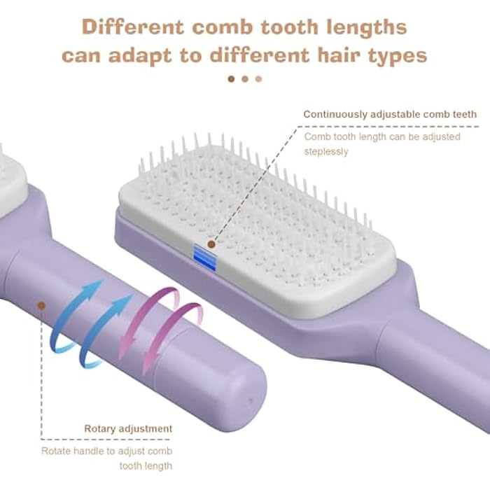 FIDWALL 1 Pack Self Cleaning Hair Brush, Hair Brushes for Women, Air Cushion Massage Combs, Rotating Telescopic Comb, Easily Detangle Hair and Clean (Purple) - Image 4